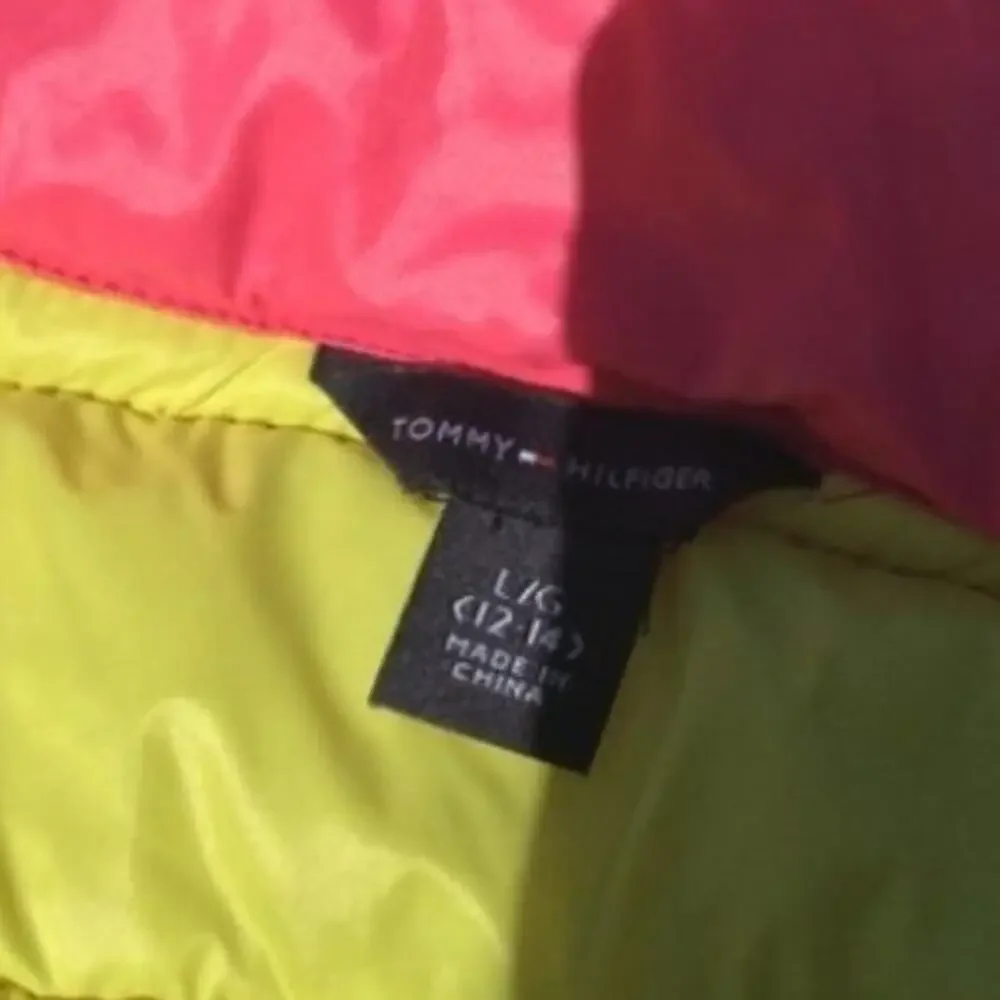 Tommy Hilfiger Pink and Yellow Puffer Vest Size Juniors Large L Winter Girl